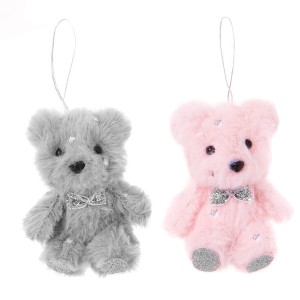 Misie 2szt 10cm futerko różowy, szary /17304