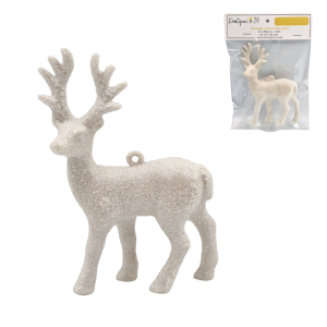 Renifer brokatowy 13cm -biały- /86598-B