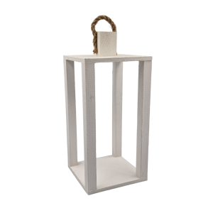 Lampion drewniany BIAŁY 15x15x34cm /67595