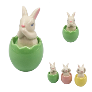 Zajączek w skorupce - figurka ceramiczna 10cm ZIELONA /42378