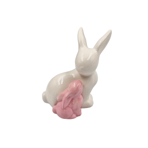 Zajączki ceramiczne - figurka 12x11cm mały RÓŻOWY /42255