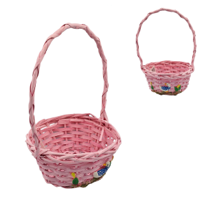 Koszyk wiklinowy RÓŻOWY 30cm z gąską /24302