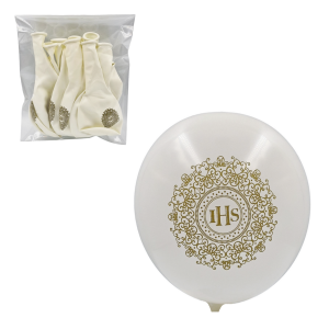Balony (10") KOMUNIA nadruk HOSTIA złota 10szt białe /12435-HZ