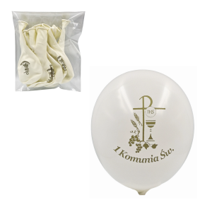 Balony (10") KOMUNIA nadruk ZŁOTY 10szt białe /12435-NZ