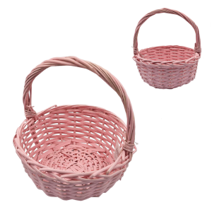 Koszyk wiklinowy OKRĄGŁY pastelowy RÓŻOWY 29cm /51486R