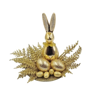 Stroik wielkanocny - kompozycja ZAJĄC ceramiczny ZŁOTY /77086