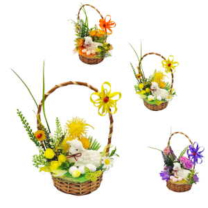 Koszyczek wielkanocny 25cm z BARANKIEM - zdobiony /86067