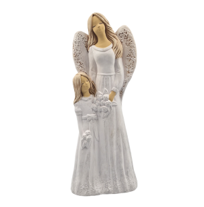 Figurka ceramiczna ANIOŁ z dziewczynką 36cm "Lukrecja" biały /53101-B