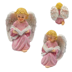 Aniołek brokatowy klęczący - figurka ceramiczna 9,5cm /55024-R
