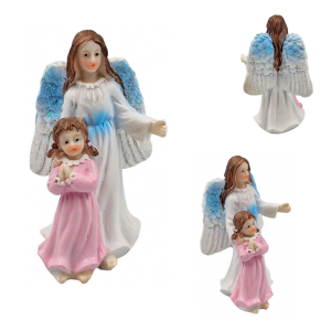 Anioł stróż z dziewczynką - figurka ceramiczna 11cm /05685-DZ
