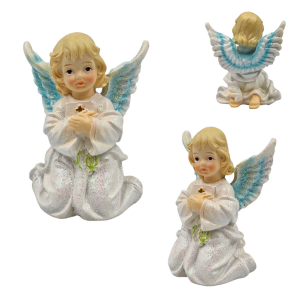 Aniołek brokatowy klęczący - figurka ceramiczna 9cm /52047-N