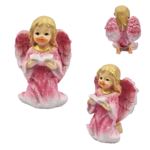 Aniołek brokatowy klęczący - figurka ceramiczna 6cm /53563-R