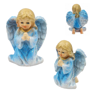 Aniołek brokatowy klęczący - figurka ceramiczna 6cm /53563-N