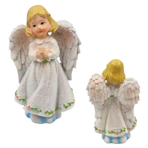 Figurka ceramiczna ANIOŁ biały 14cm z brokatem /90834-ZD