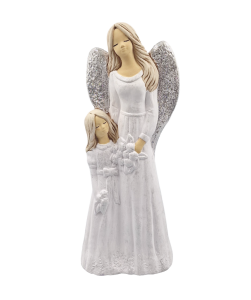 Figurka ceramiczna ANIOŁ z dziewczynką 36cm "Lukrecja" biały brokat /53101-BB