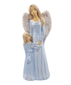 Figurka ceramiczna ANIOŁ z dziewczynką 36cm "Lukrecja" jasnoniebieski /53101-JN