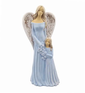 Figurka ceramiczna ANIOŁ z dziewczynką 33cm "Sara" niebieski /50575-NJ