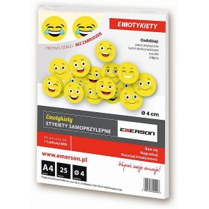 Etykiety samoprzylepne EMOTIKONY kółka 40mm żółte 25ark. A4/55243