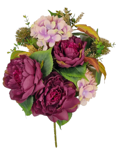Bukiet kwiatów PIWONIE/HORTENSJE 13 gałązek na stelażu - 56cm /88251-3