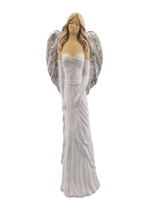 Figurka ceramiczna ANIOŁ 42cm "Sandra" biały brokat /13535-BB