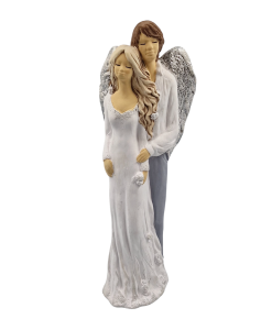 Figurka ceramiczna ANIOŁ PARA 37cm "Narzeczeni" biały brokat /17601-BB
