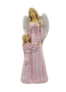 Figurka ceramiczna ANIOŁ z dziewczynką 36cm "Lukrecja" jasnoróżowy /53101-JR