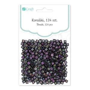 Koraliki czarne - LITERKI neonowe 124szt /95671