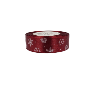  Wstążka satynowa bordowa ŚNIEŻYNKI 25mm x 22m /59276