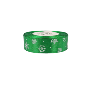 Wstążka satynowa zielona ŚNIEŻYNKI 25mm x 22m /59436