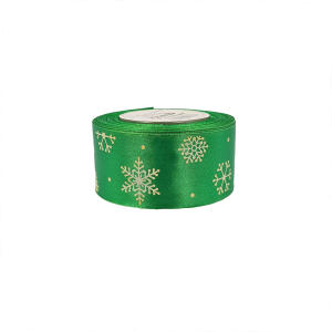 Wstążka satynowa zielona ŚNIEŻYNKI 38mm x 22m /59337
