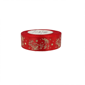 Wstążka satynowa metalik czerwona RENIFER złoto 25mm x 18m /91207