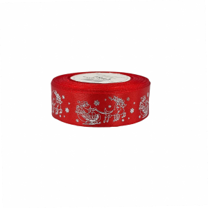 Wstążka satynowa metalik czerwona RENIFER srebro 25mm x 18m /91214