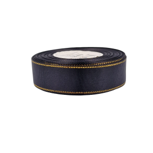 Wstążka rypsowa CZARNA złote paski 25mm x 18m /87392