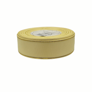 Wstążka rypsowa KREMOWA złote paski 25mm x 18m /87293