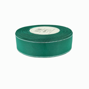 Wstążka rypsowa ZIELONA srebrne paski 25mm x 18m /87712