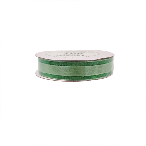 Wstążka satynowa z paskiem ZIELONA brokat 15mm x 9m /90965