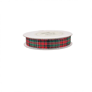 Wstążka materiałowa KRATA SZKOCKA srebrzona 12mm x 9m /91221