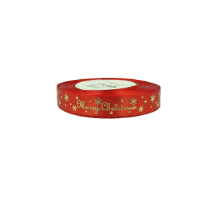 Wstążka satynowa czerwona nadruk złoty MERRY CHRISTMAS 15mm x 18m /90248