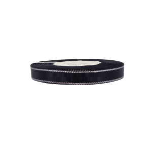 Wstążka rypsowa CZARNA srebrne paski 12mm x 18m /87606