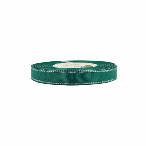 Wstążka rypsowa ZIELONA srebrne paski 12mm x 18m /87590