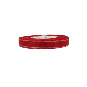 Wstążka rypsowa CZERWONA srebrne paski 12mm x 18m /87569