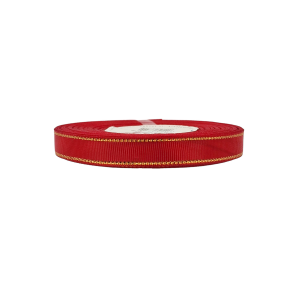 Wstążka rypsowa CZERWONA złote paski 12mm x 18m /87200