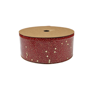 Wstążka JUTOWA z brokatem 4cm x 7Y CZERWONA CIEMNA /37459