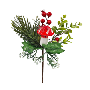 Gałązka świąteczna z muchomorkiem i czerwonymi jagodami -BN 22cm /33680