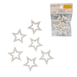 Gwiazdki 5cm drewniane brokatowe 6szt BIAŁE PERŁOWE /24334-BP