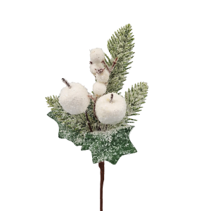 Gałązka świąteczna z białymi jagodami i jabłuszkami -BN 22cm /36043