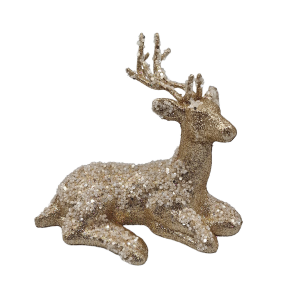 Jeleń - Renifer brokatowy DUŻY leżący ZŁOTY 20x16cm /54988