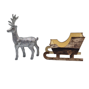 Zestaw RENIFER brokatowy srebrny + SANIE /34669-SL