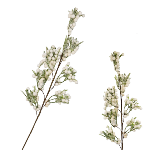 Gałązka świąteczna BN z białymi kulkami 47cm ośnieżona /55402