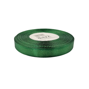 Wstążka satynowa z brokatem ZIELONA CIEMNA 12mm x 22m /10147